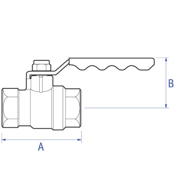 Full bore DZR lever ball valve. Blue lever handle, female ends, PN25 dimensions