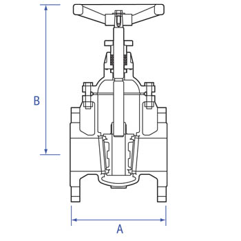 Ductile Iron Gate Valve.<br/>BS EN 1171:2002 PN16, EPDM Wedge dimensions