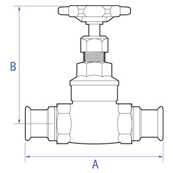 Bronze full way gate valve. XPress ends for copper/carbon steel/stainless steel tube dimensions