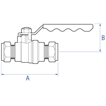 DZR lever ball valve. DZR body. Compression ends to EN 1254/2, PN16. Blue lever handle dimensions