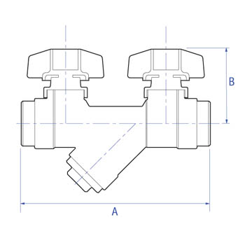 DZR combi ball valve and strainer with tee handle. Threaded ends to BS EN 10226 (BS 21 taper), PN20 dimensions