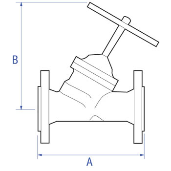 Ductile iron double regulating valve with regulating and isolating functions (DRV and VODRV). PN16. dimensions