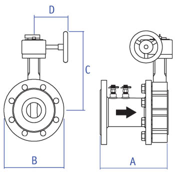  Venturi steel commissioning valve (FODRV), standard pattern dimensions