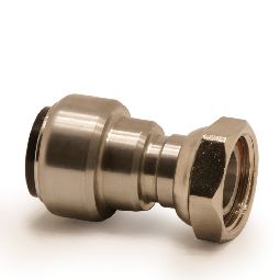 Tap connector push-fit x BSP union nut. Spigot and washer joint