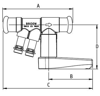  Venturi DZR static commissioning valve (FODRV). XPress ends for copper/carbon steel/stainless steel tube dimensions