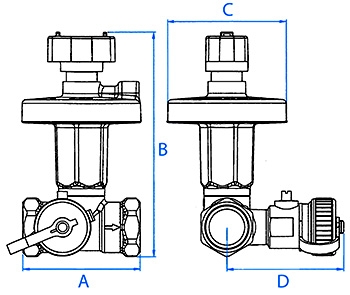  differential pressure controller. ISO 7/1 parallel threads. 5-25 Kpa dimensions