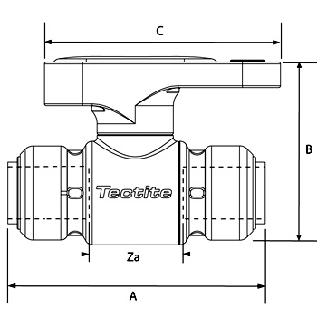 Quarter turn ball valve. Tectite ends dimensions