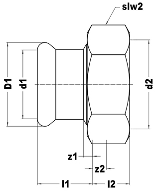 Flat faced union adaptor, press fit x BSP female union end dimensions