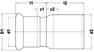 Reducer, larger end male for insertion into fitting x press-fit dimensions