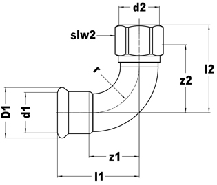 Elbow, press-fit x BSP parallel female thread dimensions