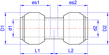 Slip coupling, push-fit x push-fit dimensions