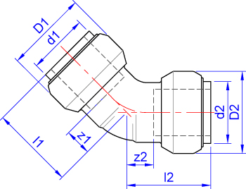 Obtuse elbow push-fit x push-fit dimensions