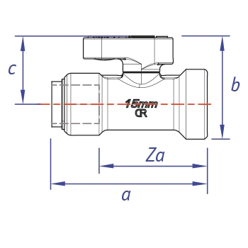 Straight appliance valve, push fit x 3/4 BSP dimensions