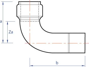 Slow street elbow, push-fit x male end for insertion into fitting dimensions