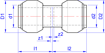 Straight coupling. push-fit x push-fit dimensions