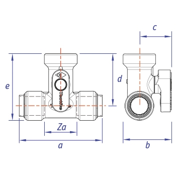 Tee appliance valve, push fit x 3/4 BSP dimensions