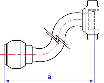 Flexible tap connector, push-fit x BSP parallel female thread. Spigot and washer joint dimensions