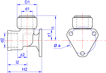 Backplate elbow, push-fit x BSP parallel female thread dimensions