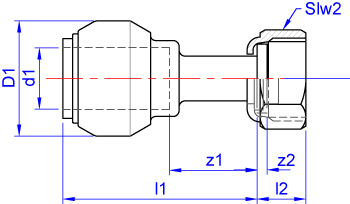 Flat faced union adaptor, push-fit x BSP union nut, suitable for use with water meters dimensions