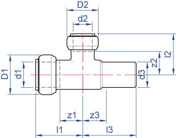 Manifold, push-fit x male end for insertion into fitting x push-fit outlet dimensions