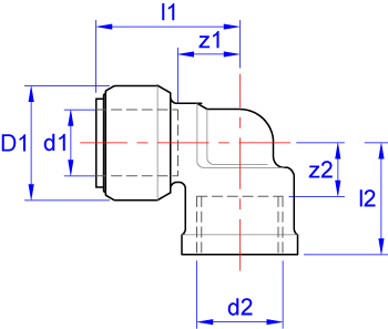 Female elbow, push-fit x BSP parallel female thread dimensions