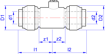 Servicing valve, push-fit x push-fit dimensions