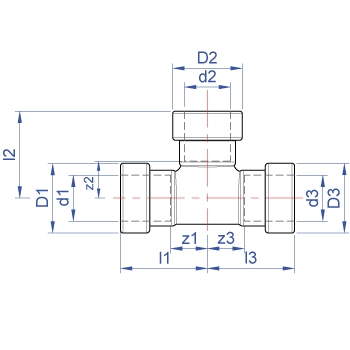 Equal tee push-fit on all ends dimensions