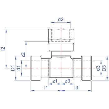 Female branch tee, push-fit ends x BSP parallel female branch dimensions