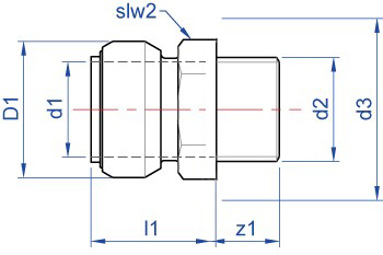 Straight male connector, push-fit x BSP taper male thread dimensions