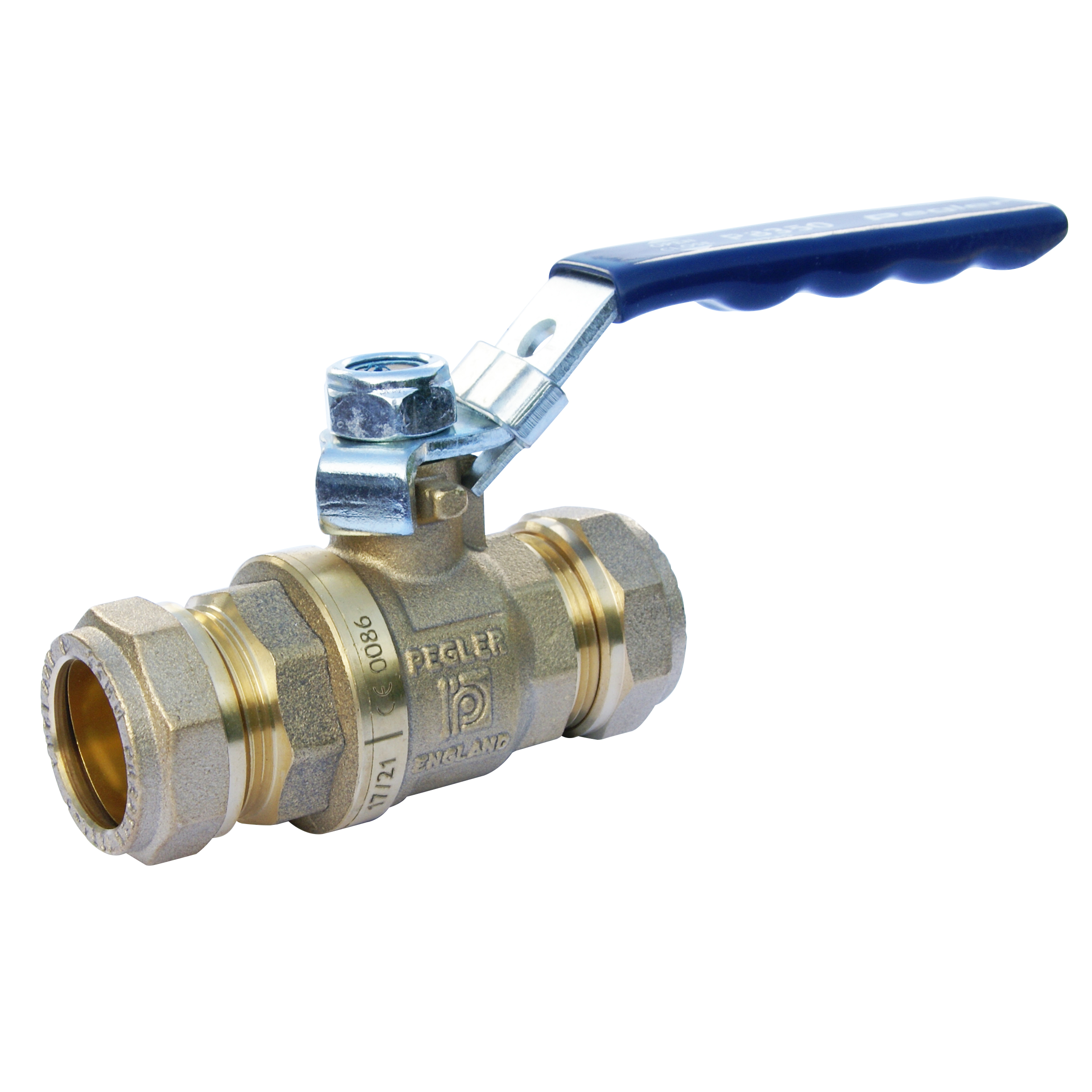 DZR lever ball valve. DZR body. Compression ends to EN 1254/2, PN16. Blue lever handle