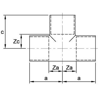 Equal tee, all ends for copper dimensions