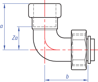 Bent tap connector push-fit x BSP union nut dimensions