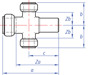 Manifold, push-fit x male end for insertion into fitting, x 2 push-fit outletsdimensions